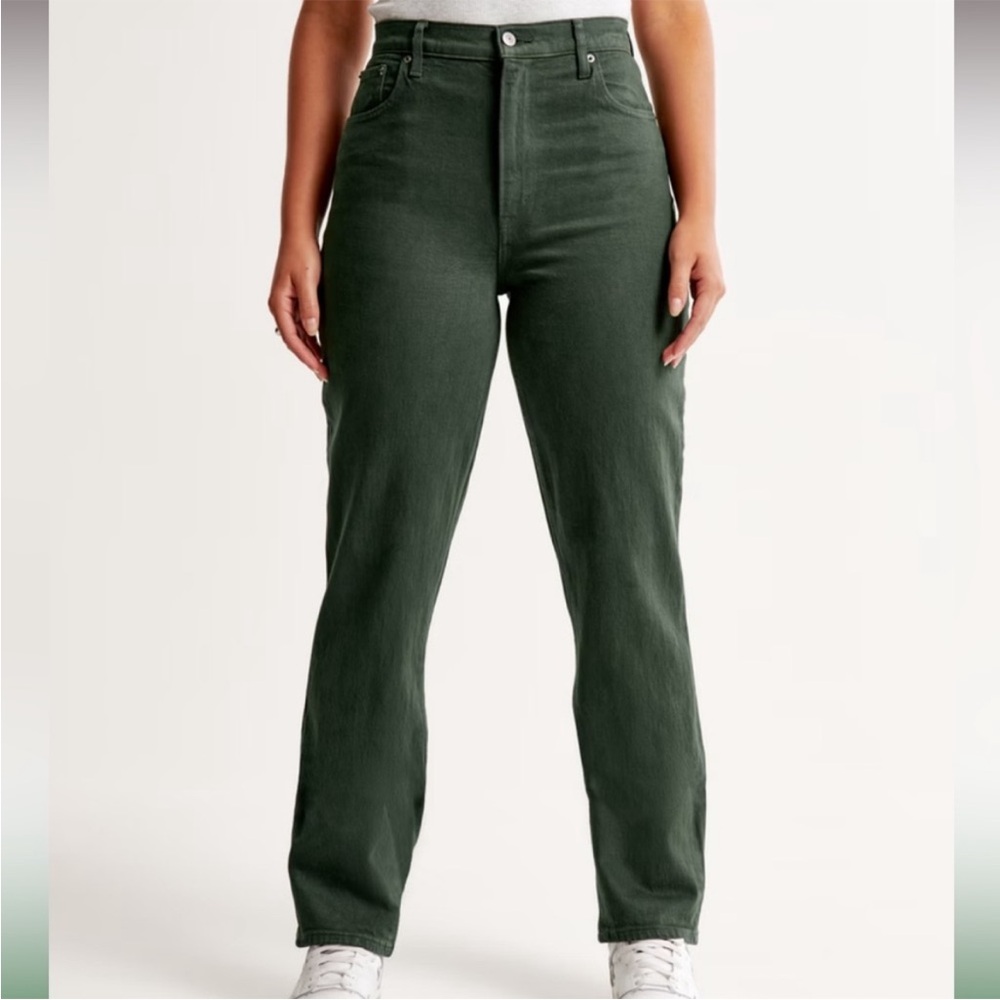 Abercrombie Curve Love 90s Straight Ultra High Rise Olive Green Jeans Size 8 29R